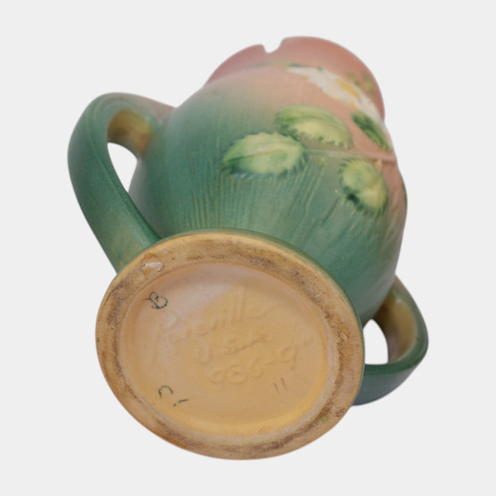 Roseville White Rose Pink 1940 Vintage Art Deco Pottery Ceramic Vase 986-9