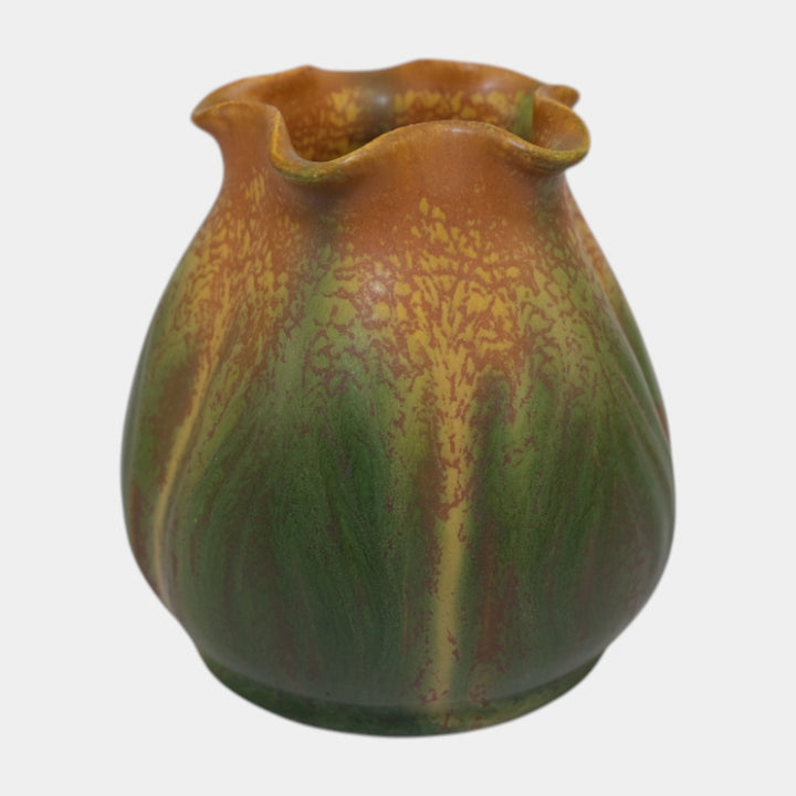 Ephraim Faience Hand Made Pottery Yellow Green Garlic Vase 615