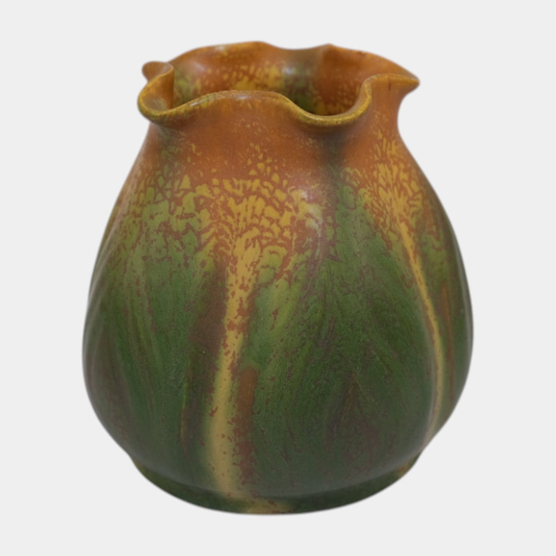 Ephraim Faience Hand Made Pottery Yellow Green Garlic Vase 615