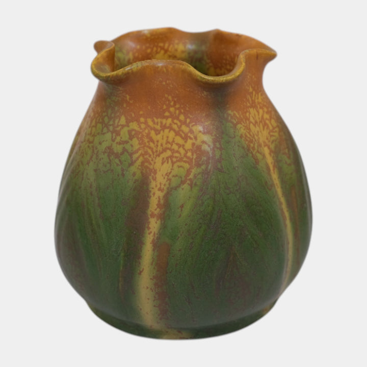 Ephraim Faience Hand Made Pottery Yellow Green Garlic Vase 615