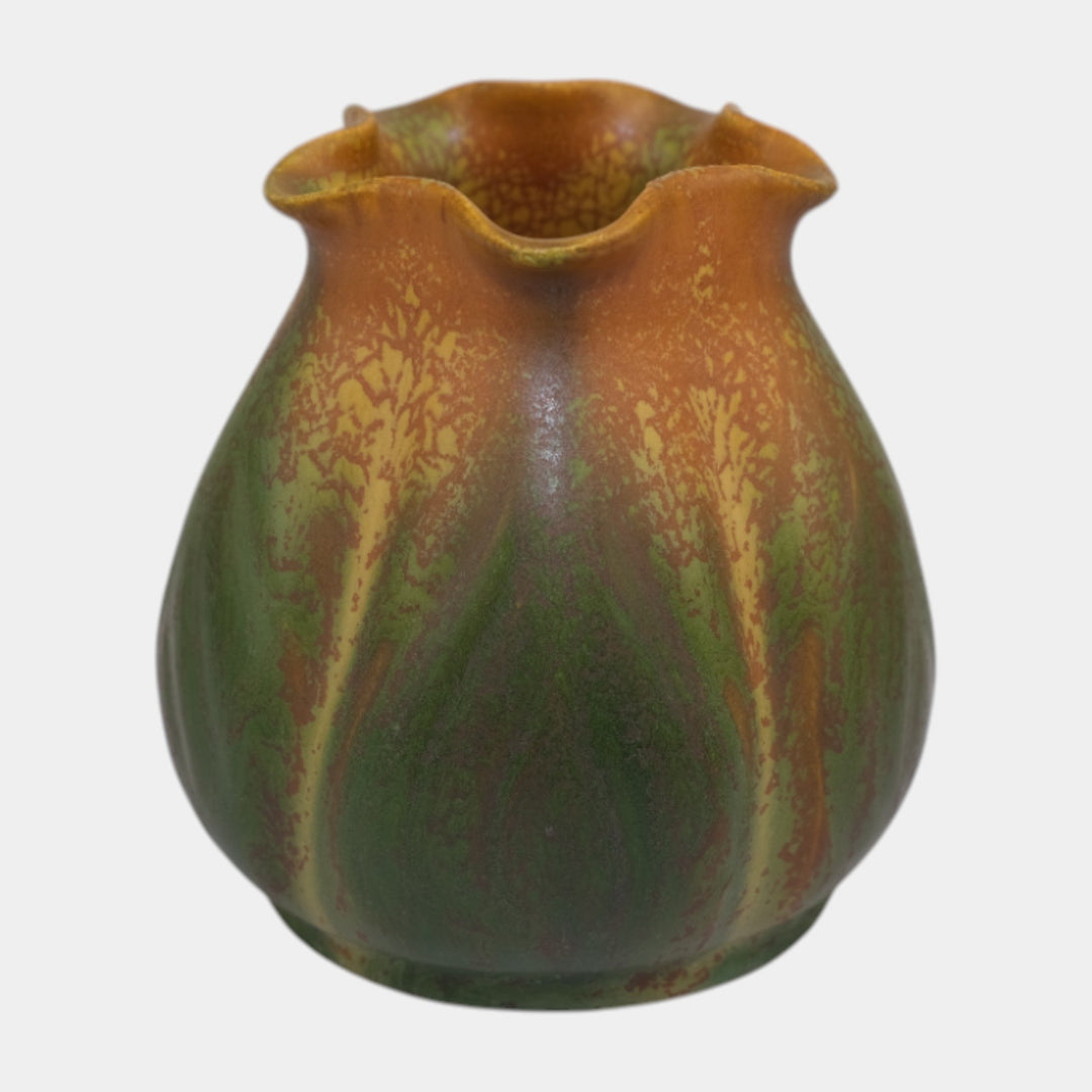 Ephraim Faience Hand Made Pottery Yellow Green Garlic Vase 615