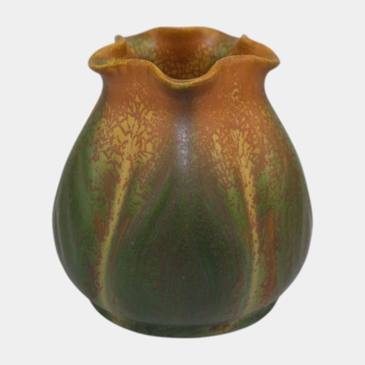 Ephraim Faience Hand Made Pottery Yellow Green Garlic Vase 615