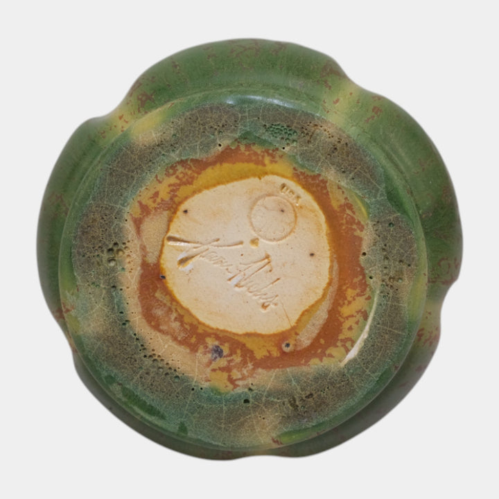 Ephraim Faience Hand Made Pottery Yellow Green Garlic Vase 615