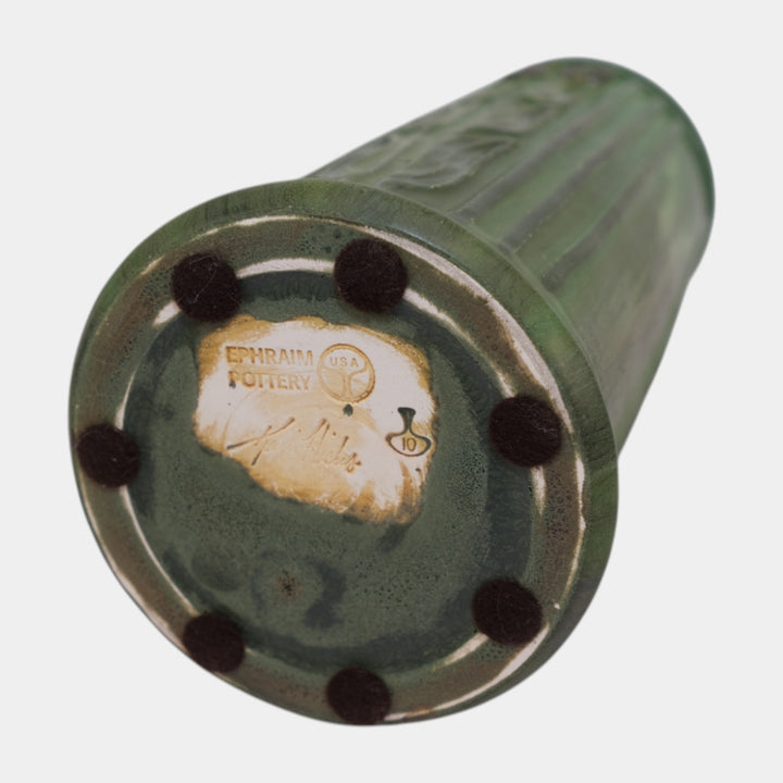 Ephraim Faience Pottery Matte Green Bungalow Flower Vase 603