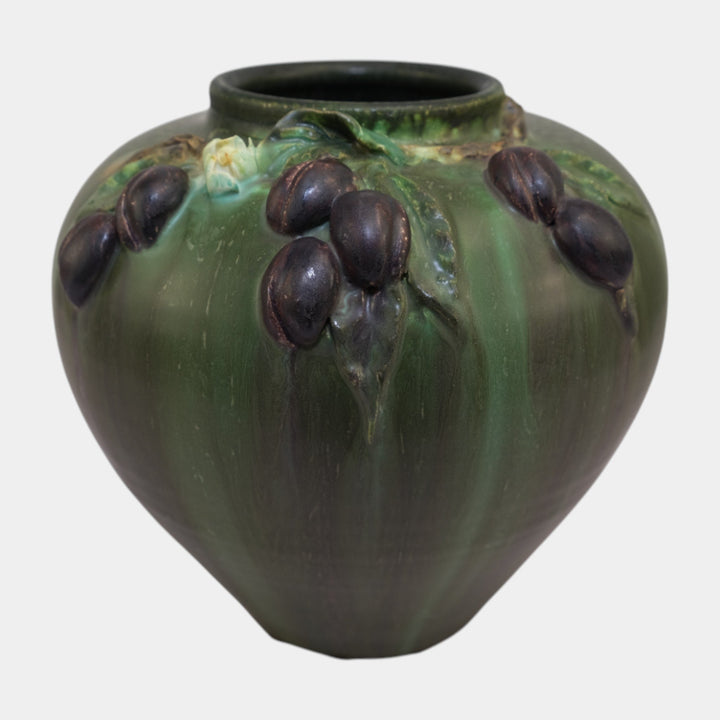 Ephraim Faience Hand Made Pottery Green Flowering Plum Ceramic Vase 619