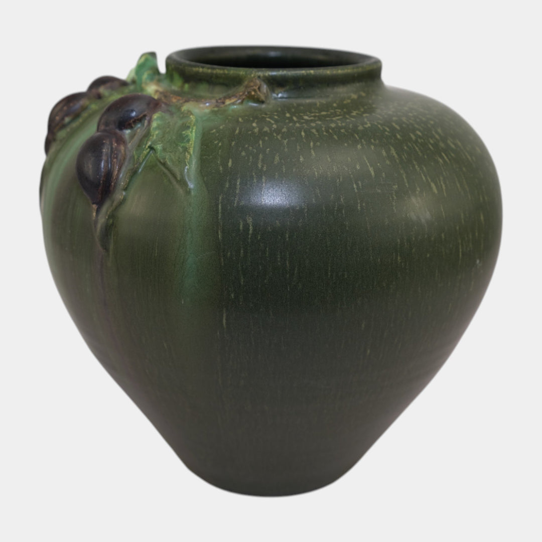 Ephraim Faience Hand Made Pottery Green Flowering Plum Ceramic Vase 619