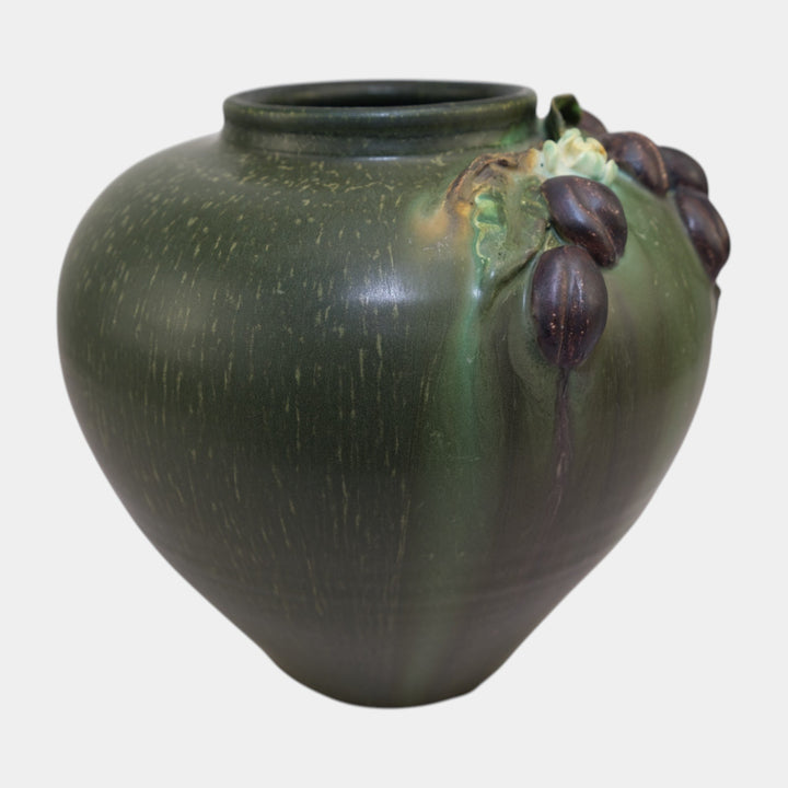 Ephraim Faience Hand Made Pottery Green Flowering Plum Ceramic Vase 619