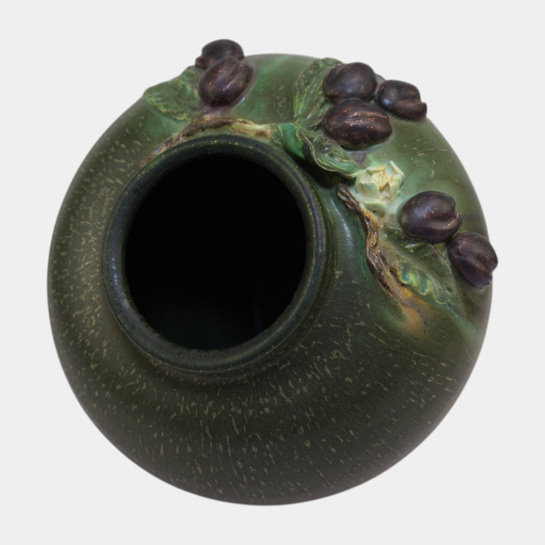 Ephraim Faience Hand Made Pottery Green Flowering Plum Ceramic Vase 619
