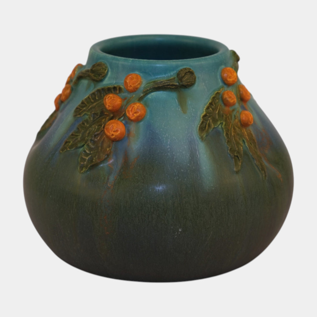 Ephraim Faience Hand Made Pottery Blue Green Bittersweet Ceramic Vase 606