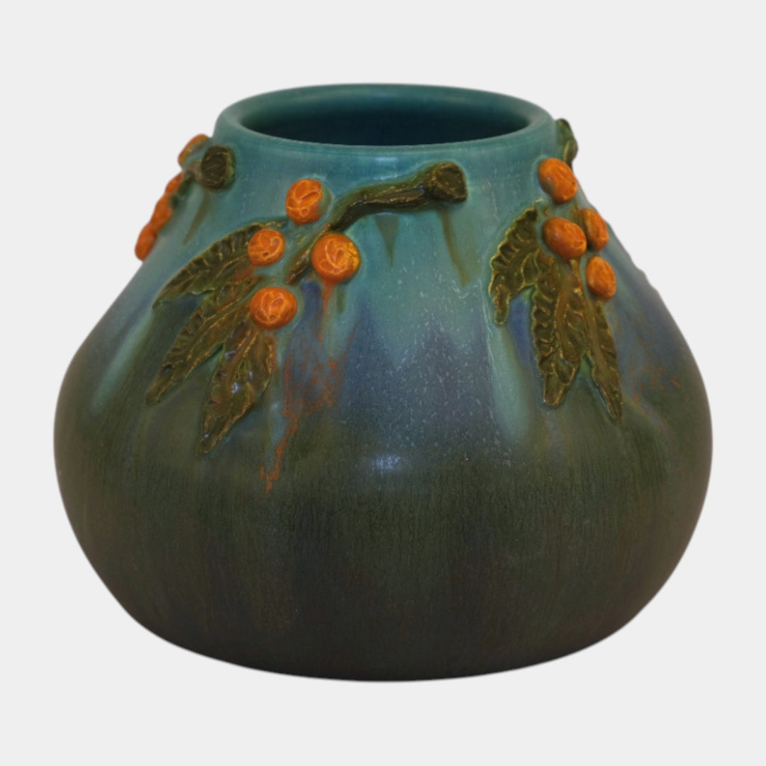 Ephraim Faience Hand Made Pottery Blue Green Bittersweet Ceramic Vase 606