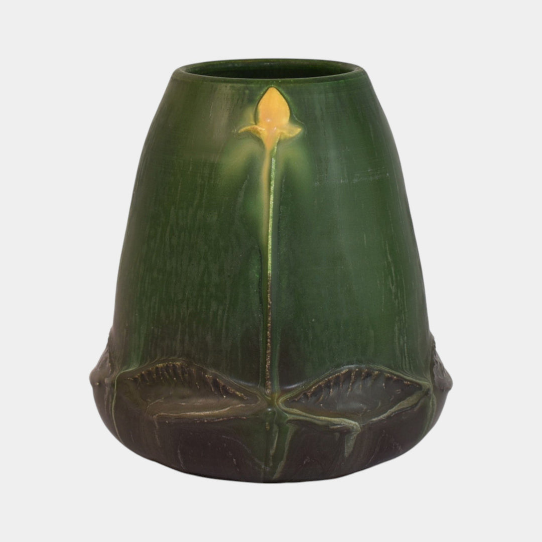 Ephraim Faience Arts and Crafts Pottery Green Prairie Pond Vase 430 - Just Art Pottery