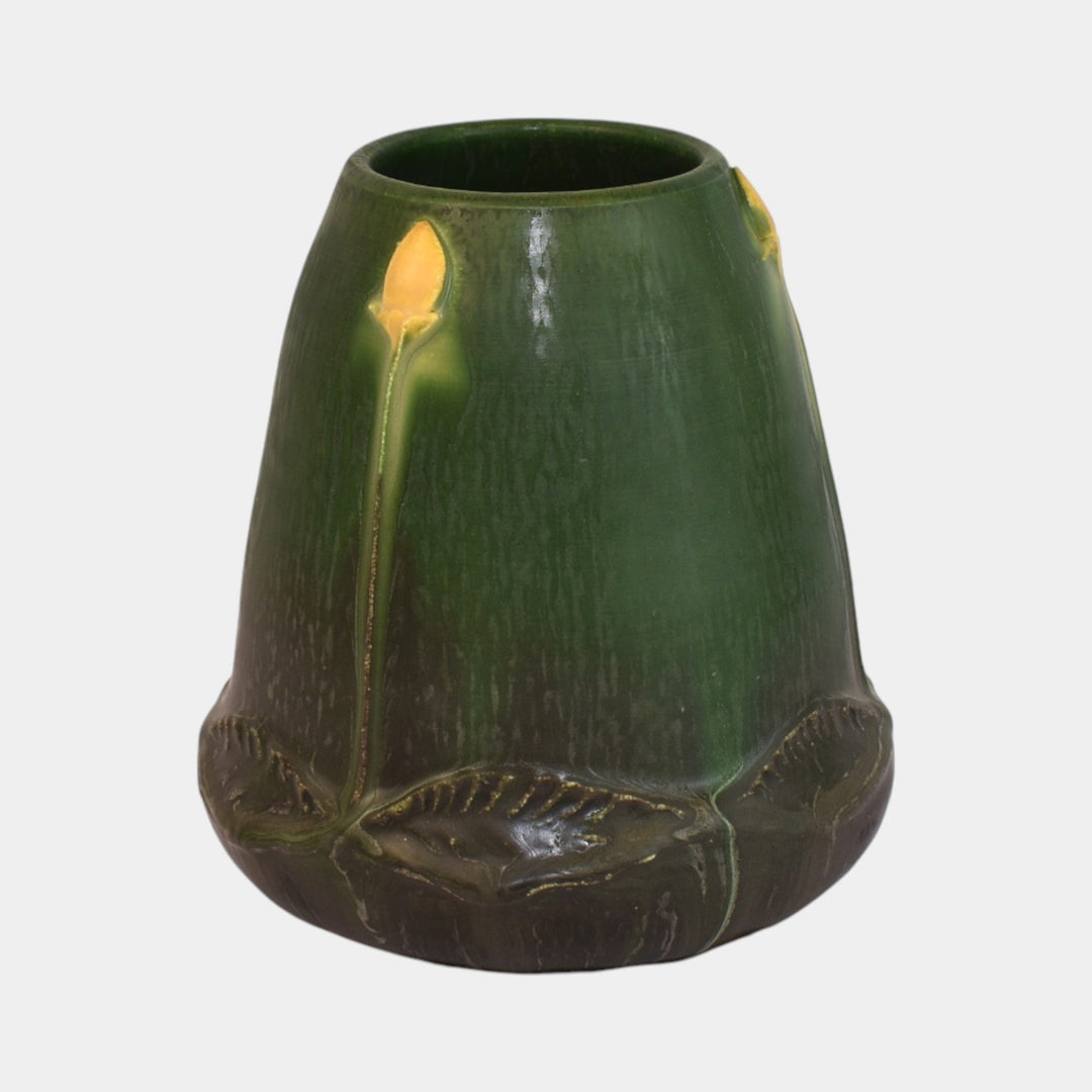 Ephraim Faience Arts and Crafts Pottery Green Prairie Pond Vase 430 - Just Art Pottery