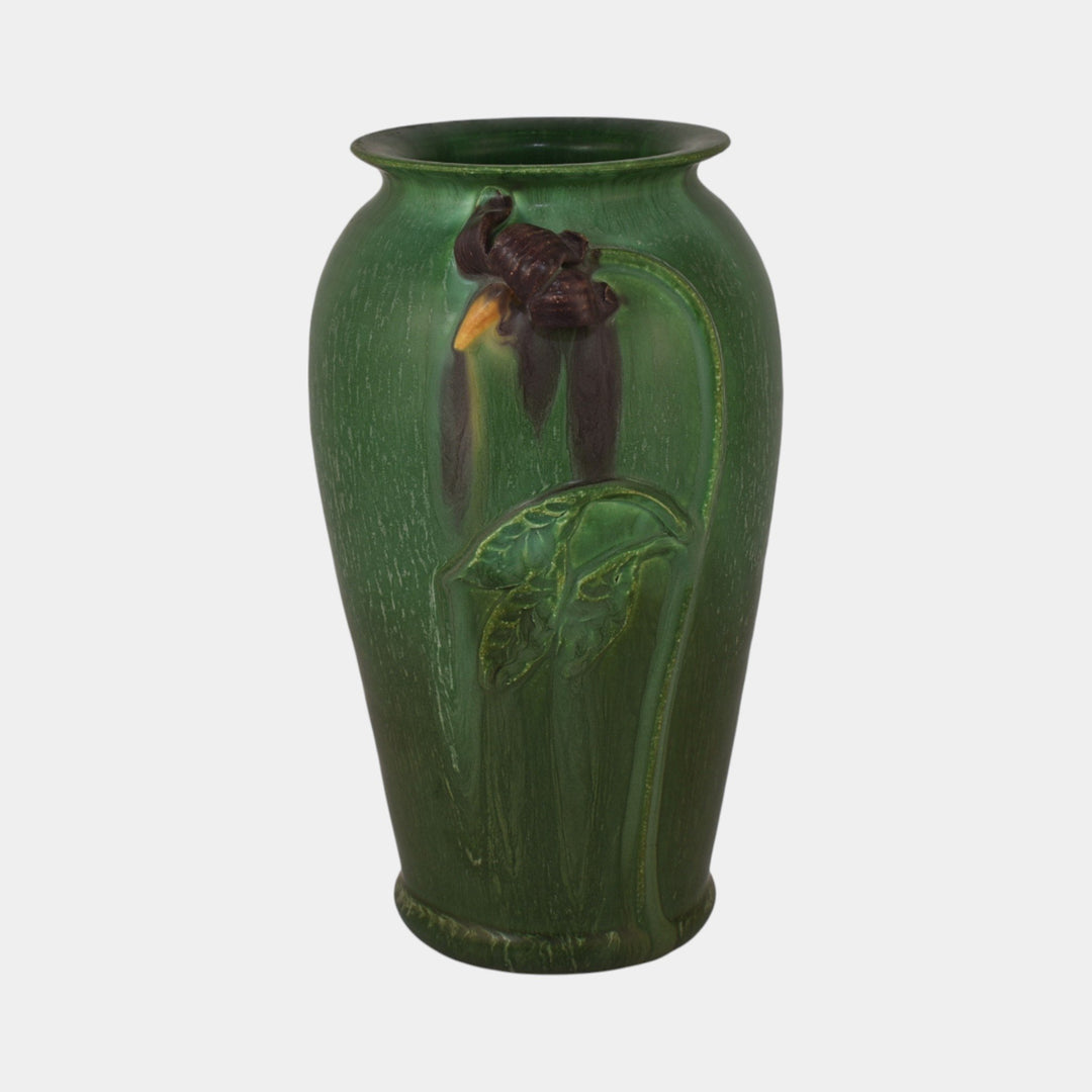 Ephraim Faience Hand Made Purple Nightshade Matte Green Ceramic Vase 310 - Just Art Pottery