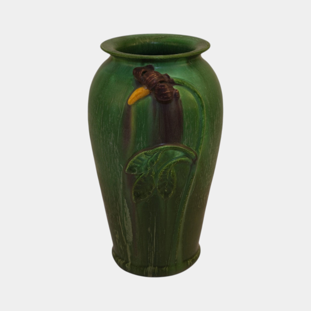 Ephraim Faience Hand Made Purple Nightshade Matte Green Ceramic Vase 310