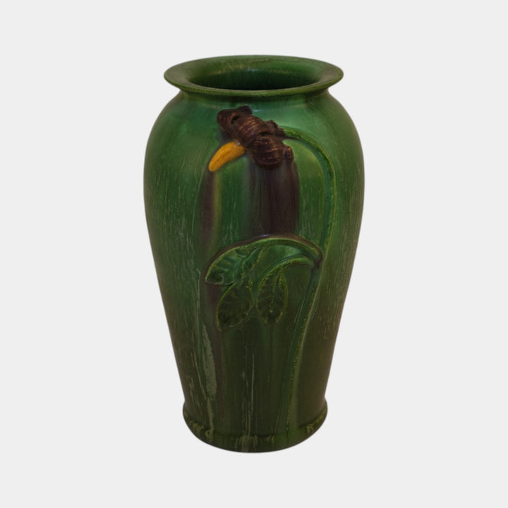 Ephraim Faience Hand Made Purple Nightshade Matte Green Ceramic Vase 310