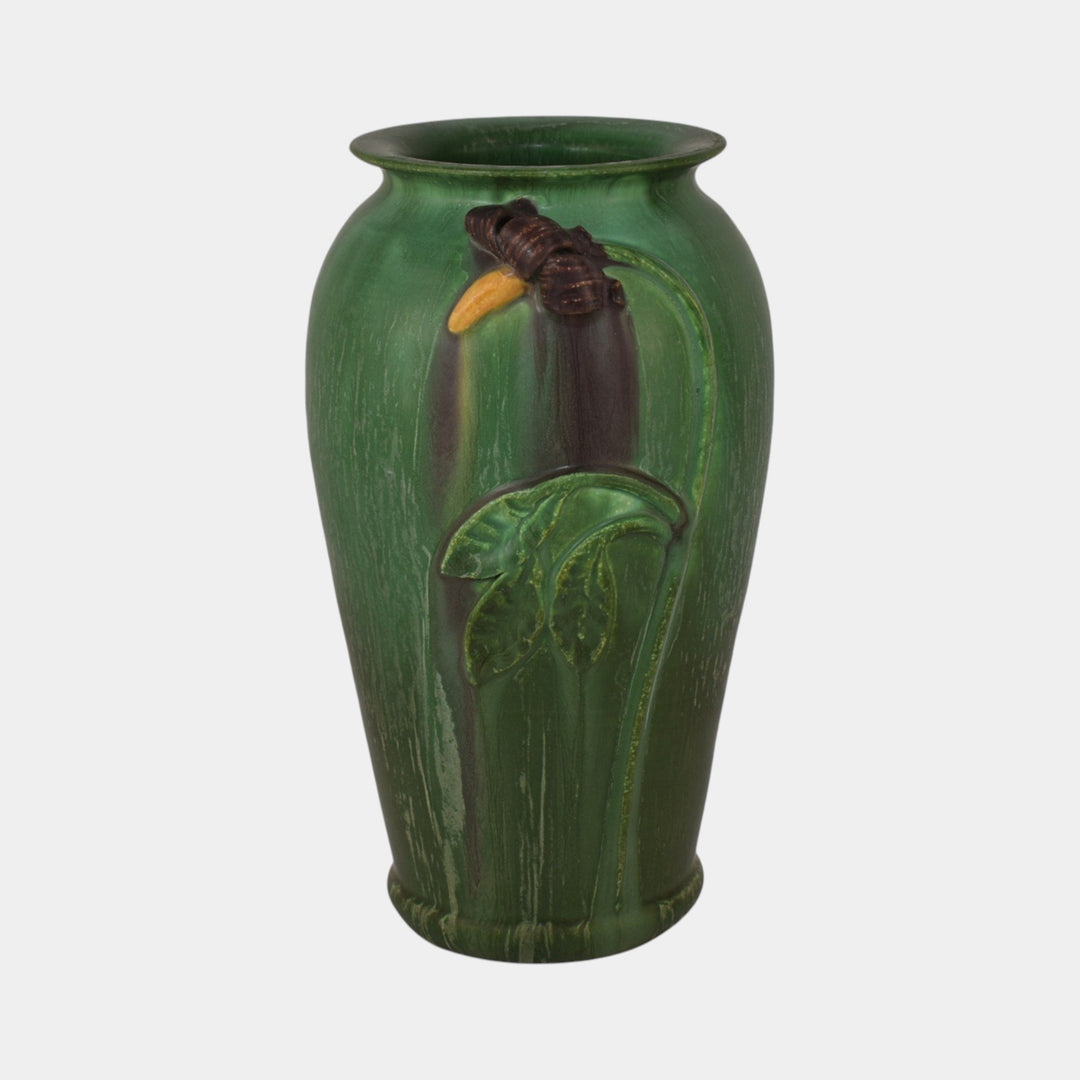 Ephraim Faience Hand Made Purple Nightshade Matte Green Ceramic Vase 310 - Just Art Pottery