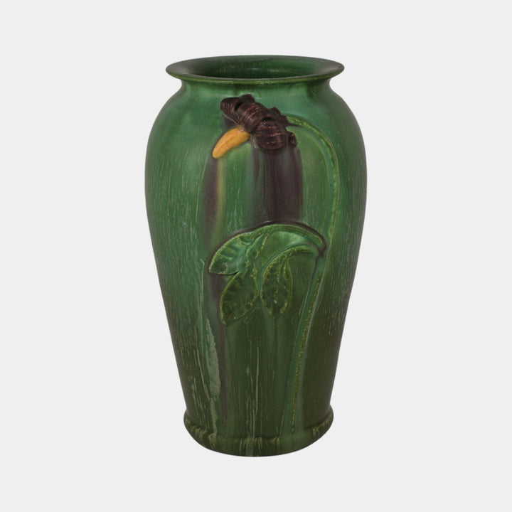 Ephraim Faience Hand Made Purple Nightshade Matte Green Ceramic Vase 310 - Just Art Pottery