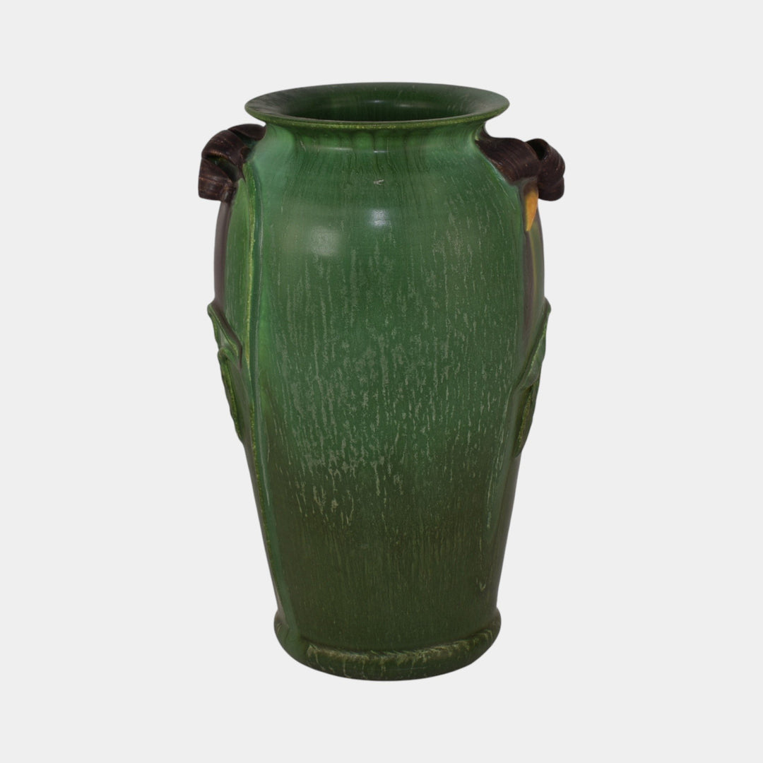 Ephraim Faience Hand Made Purple Nightshade Matte Green Ceramic Vase 310 - Just Art Pottery