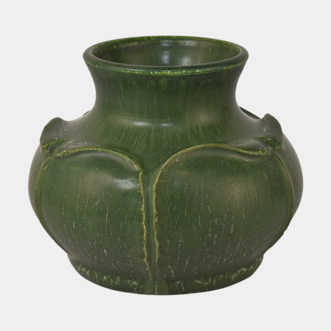 Ephraim Faience Arts and Crafts Pottery Green Spring Leaf Cabinet Vase 064 - Just Art Pottery