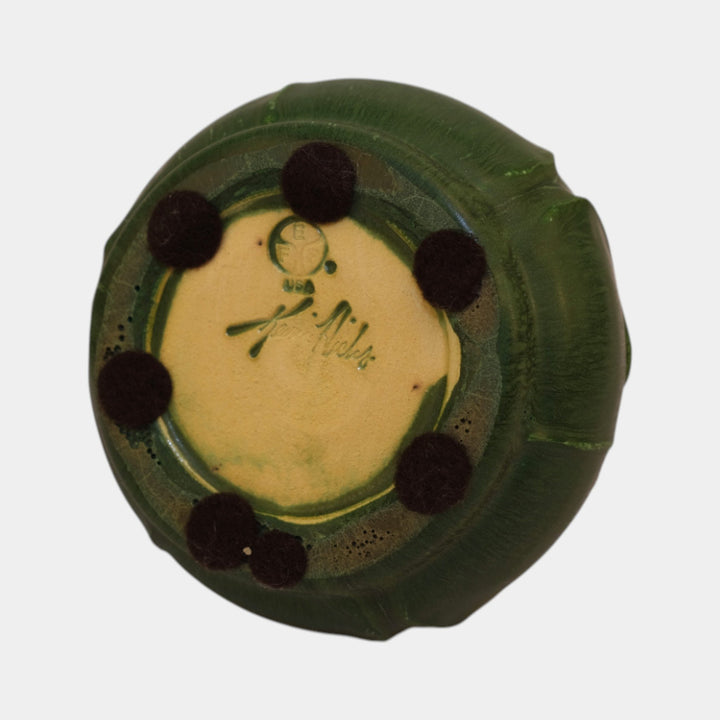 Ephraim Faience Arts and Crafts Pottery Green Spring Leaf Cabinet Vase 064