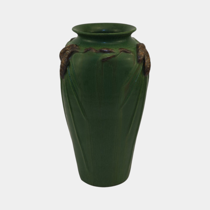 Ephraim Faience Pottery White Pine Green Ceramic Vase 240