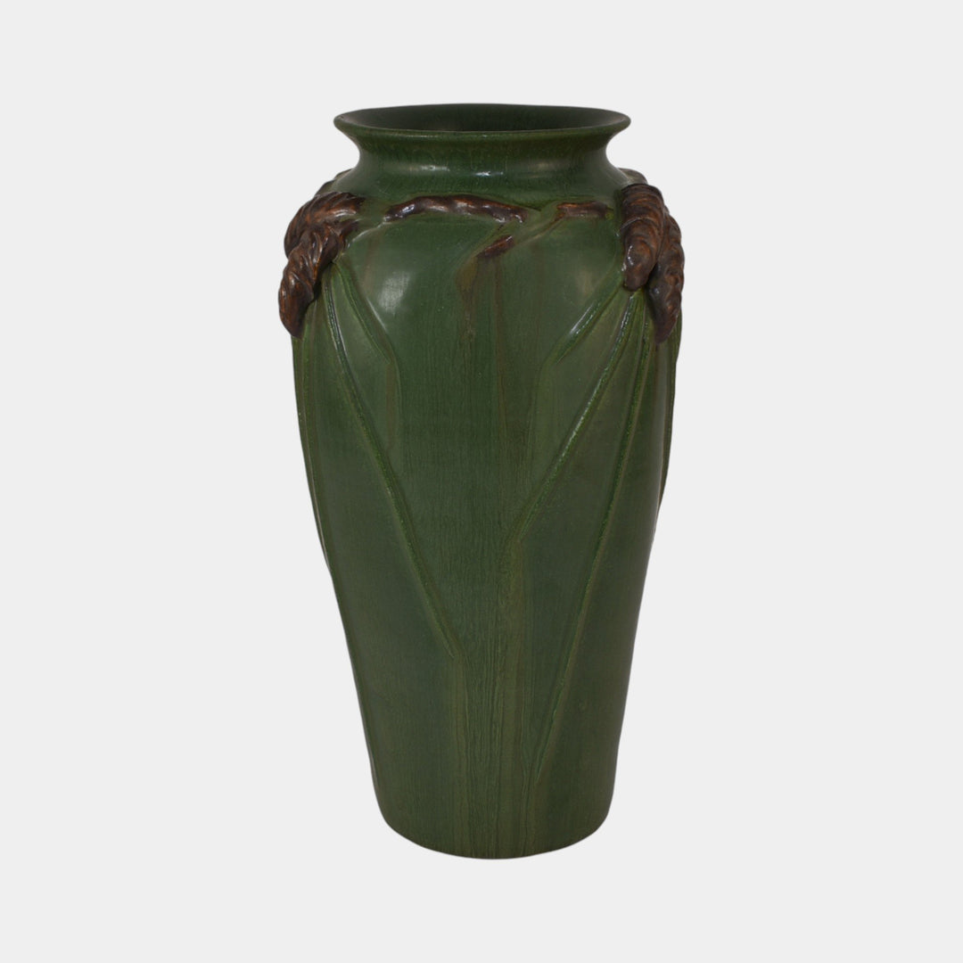 Ephraim Faience Pottery White Pine Green Ceramic Vase 240 - Just Art Pottery