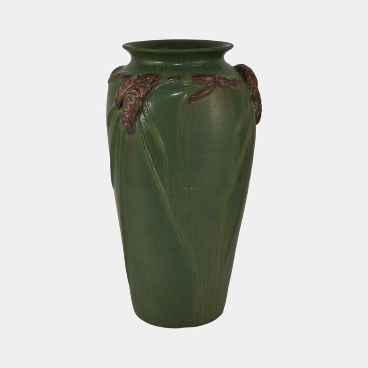 Ephraim Faience Pottery White Pine Green Ceramic Vase 240 - Just Art Pottery