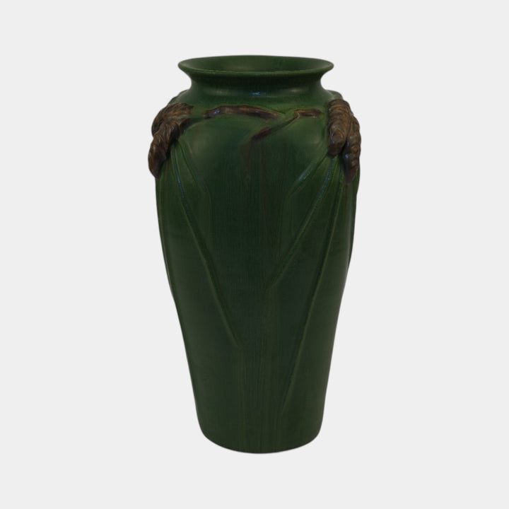 Ephraim Faience Pottery White Pine Green Ceramic Vase 240