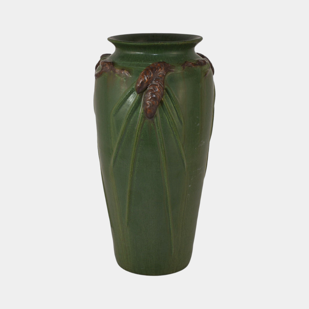 Ephraim Faience Pottery White Pine Green Ceramic Vase 240 - Just Art Pottery