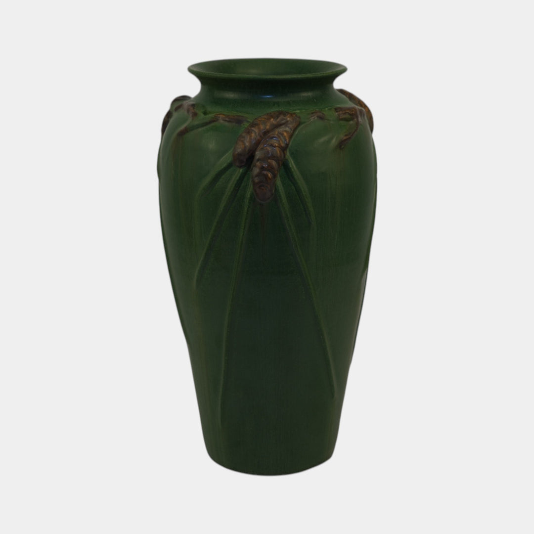 Ephraim Faience Pottery White Pine Green Ceramic Vase 240