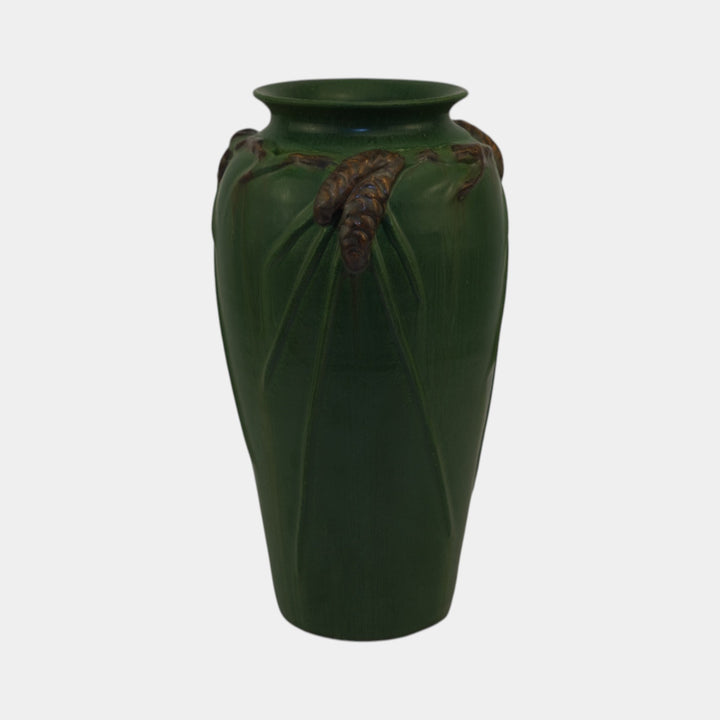 Ephraim Faience Pottery White Pine Green Ceramic Vase 240