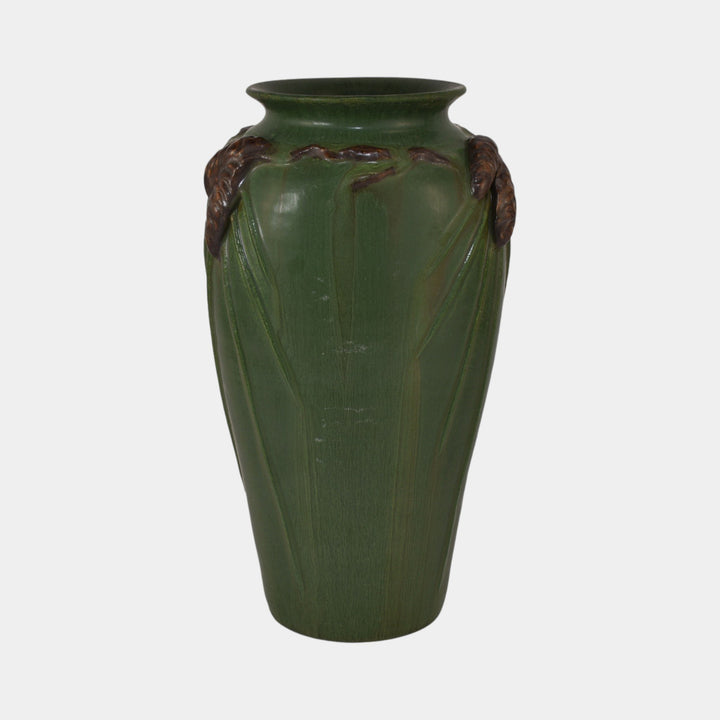 Ephraim Faience Pottery White Pine Green Ceramic Vase 240 - Just Art Pottery