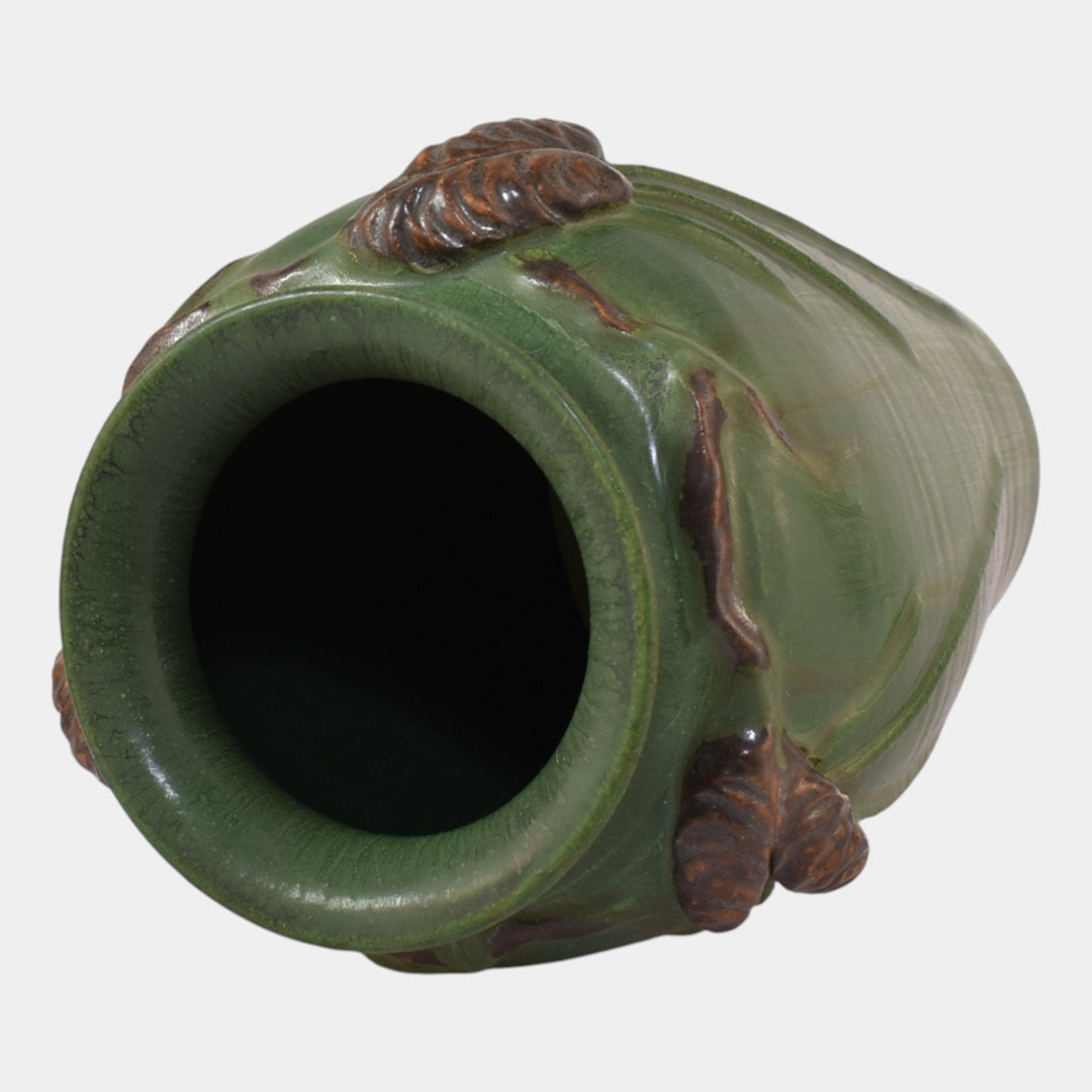 Ephraim Faience Pottery White Pine Green Ceramic Vase 240 - Just Art Pottery
