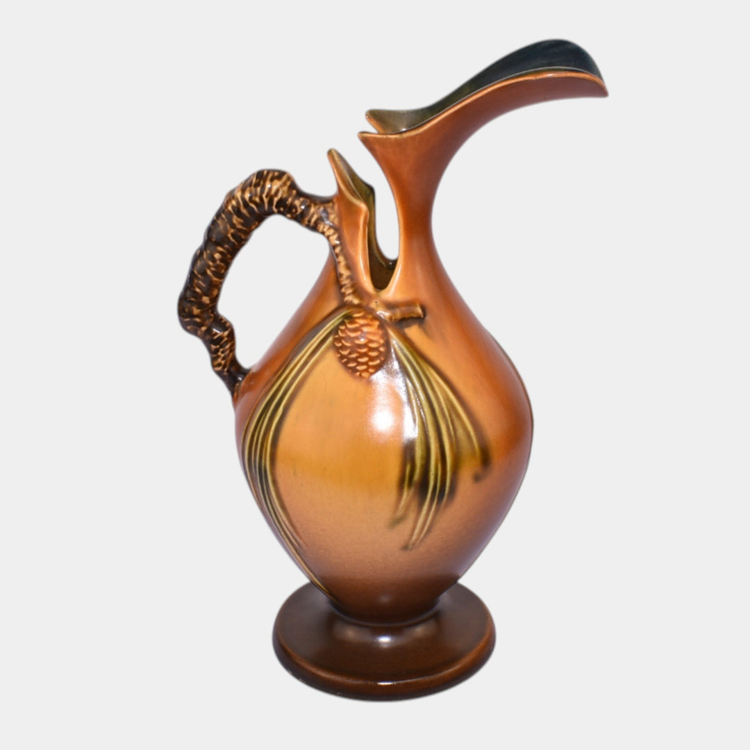 Roseville Pine Cone Brown 1936 Vintage Art Pottery Ceramic Ewer 909-10