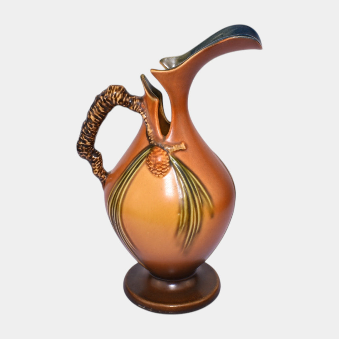 Roseville Pine Cone Brown 1936 Vintage Art Pottery Ceramic Ewer 909-10