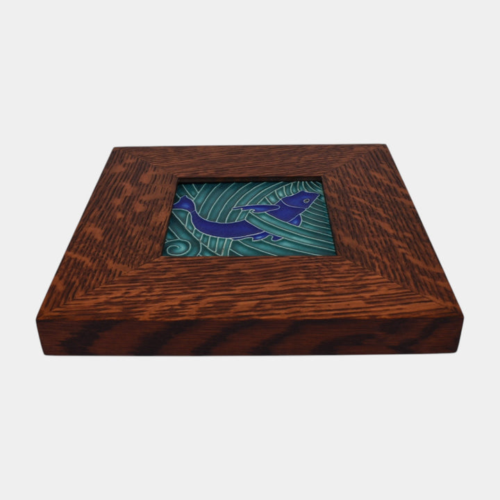 Motawi Tileworks Hand Made Art Pottery Blue Stylized Fish Framed Tile