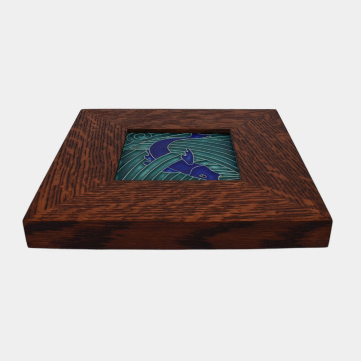 Motawi Tileworks Hand Made Art Pottery Blue Stylized Fish Framed Tile