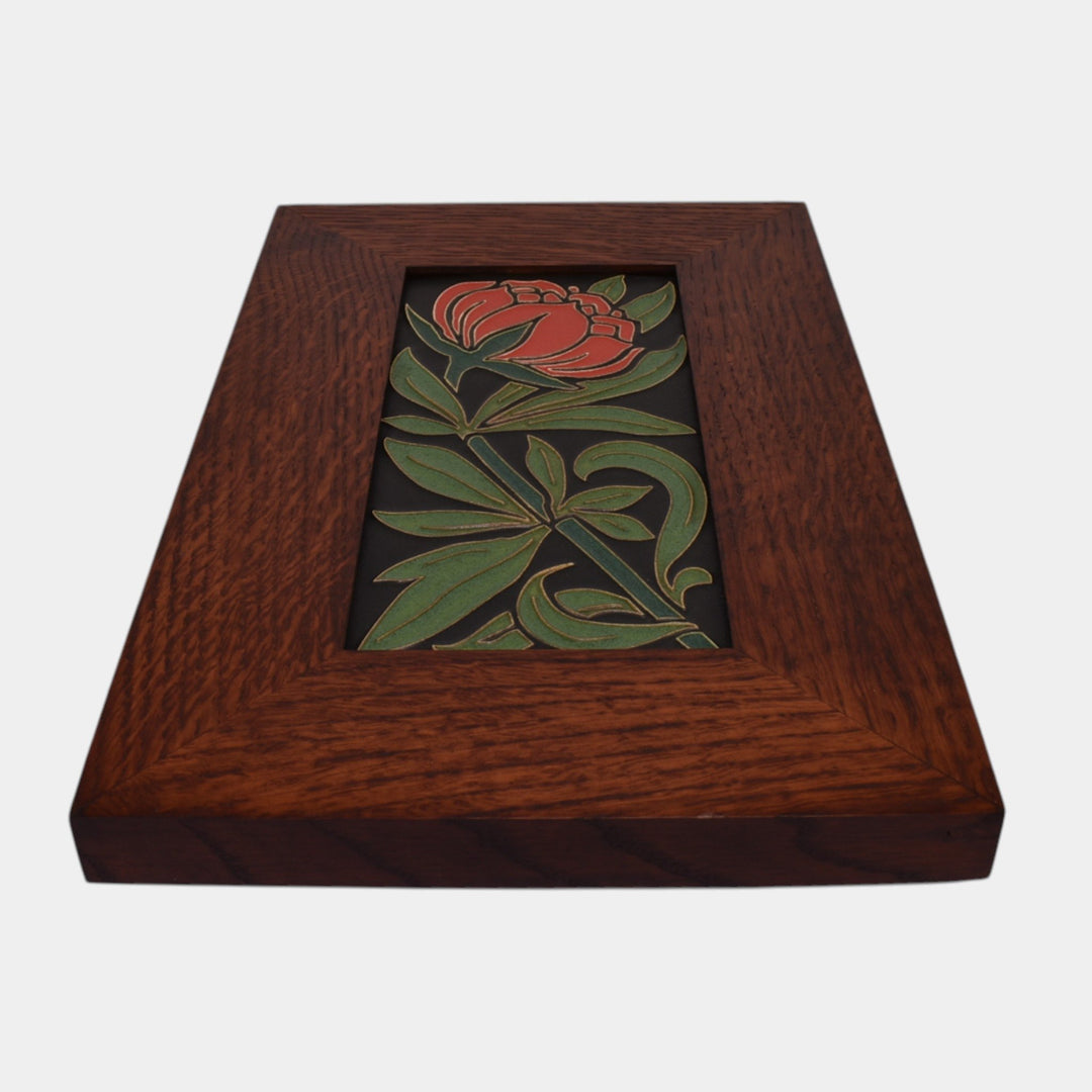 Motawi Tileworks Hand Made Art Pottery Red Peony Framed Tile