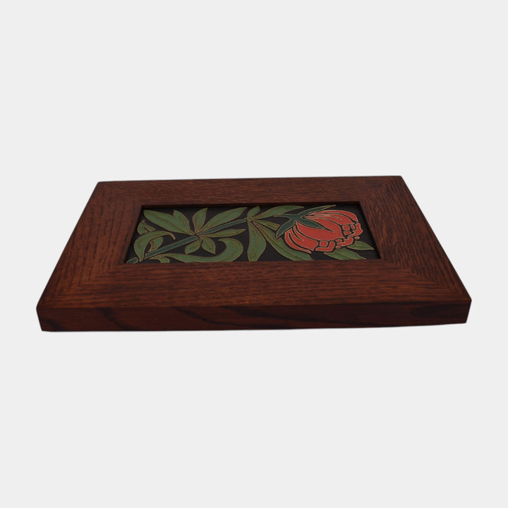 Motawi Tileworks Hand Made Art Pottery Red Peony Framed Tile