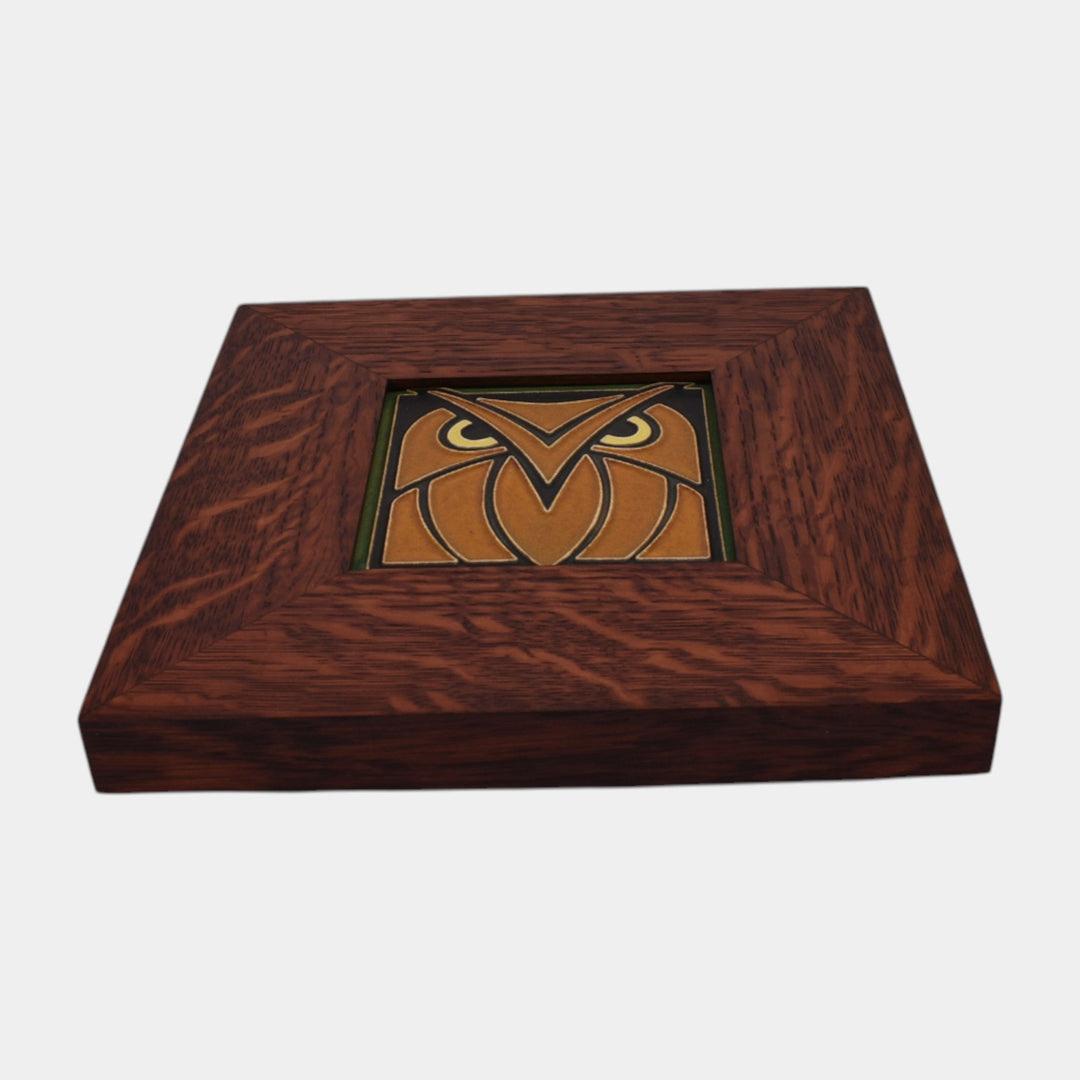 Motawi Tileworks Hand Made Art Pottery Owl Oak Framed Tile
