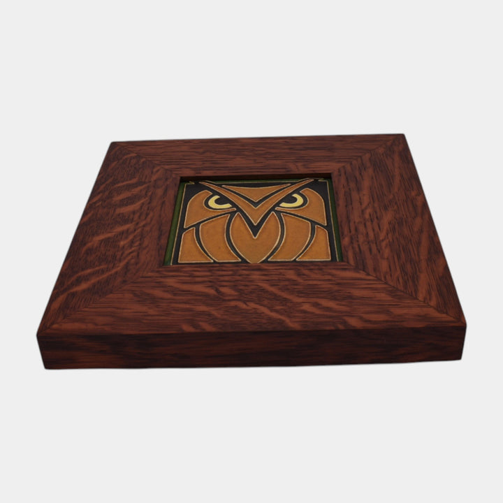 Motawi Tileworks Hand Made Art Pottery Owl Oak Framed Tile