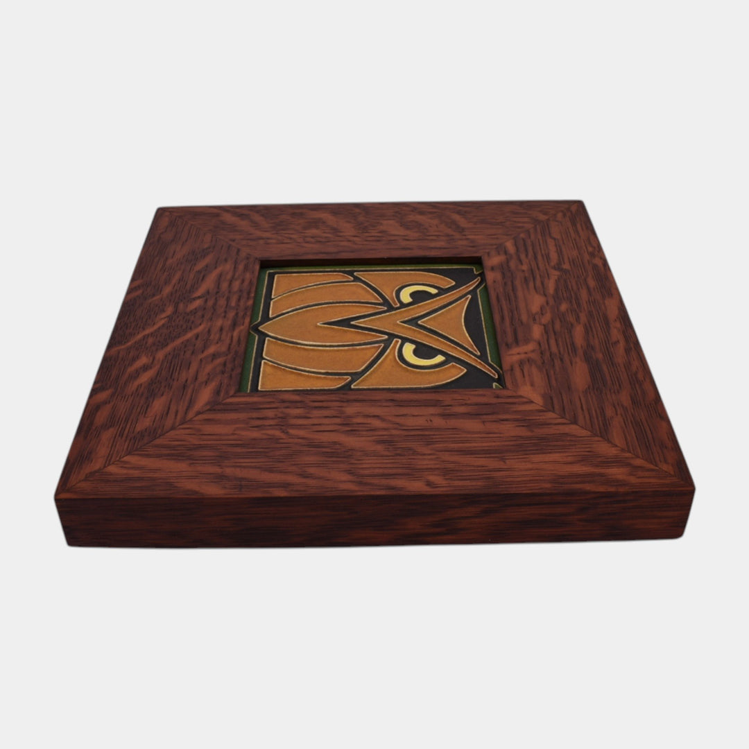 Motawi Tileworks Hand Made Art Pottery Owl Oak Framed Tile