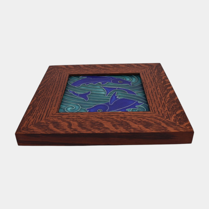 Motawi Tileworks Hand Made Art Pottery Blue Stylized Fish Framed Tile