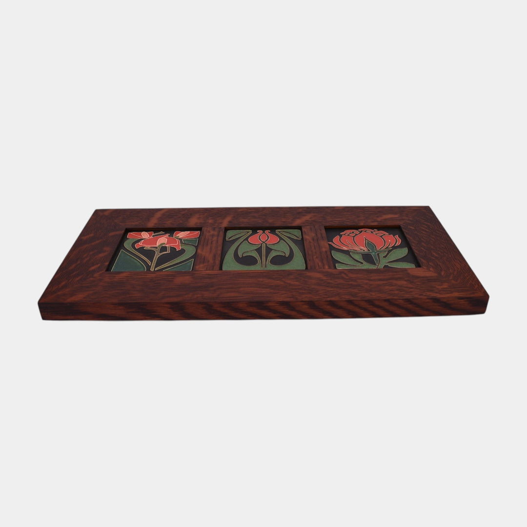 Motawi Tileworks Freesia Tulip Peony Flower Trio Oak Framed Tiles