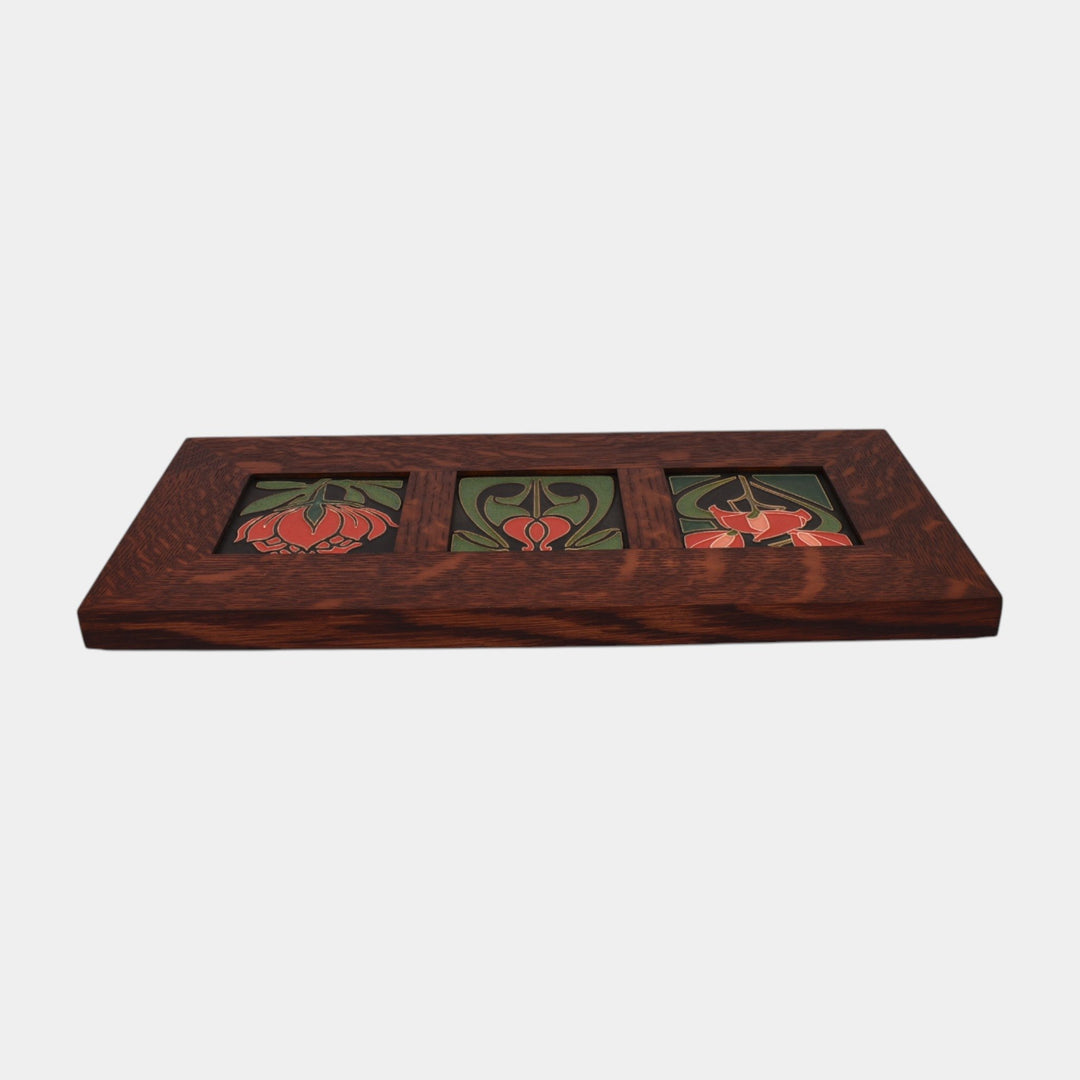 Motawi Tileworks Freesia Tulip Peony Flower Trio Oak Framed Tiles