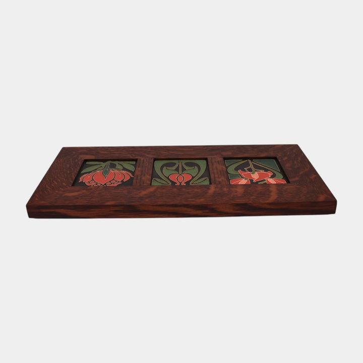 Motawi Tileworks Freesia Tulip Peony Flower Trio Oak Framed Tiles