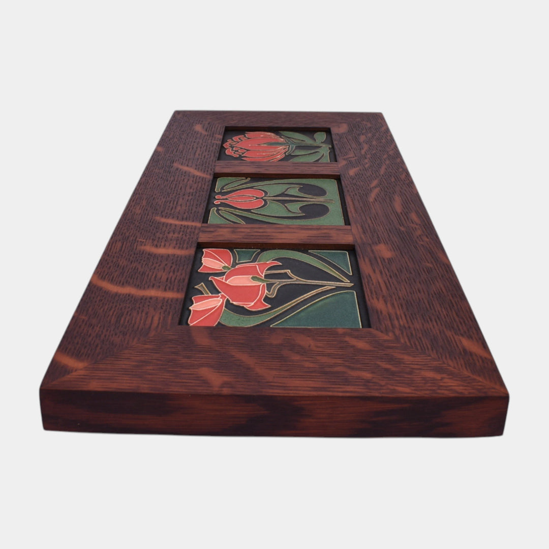Motawi Tileworks Freesia Tulip Peony Flower Trio Oak Framed Tiles