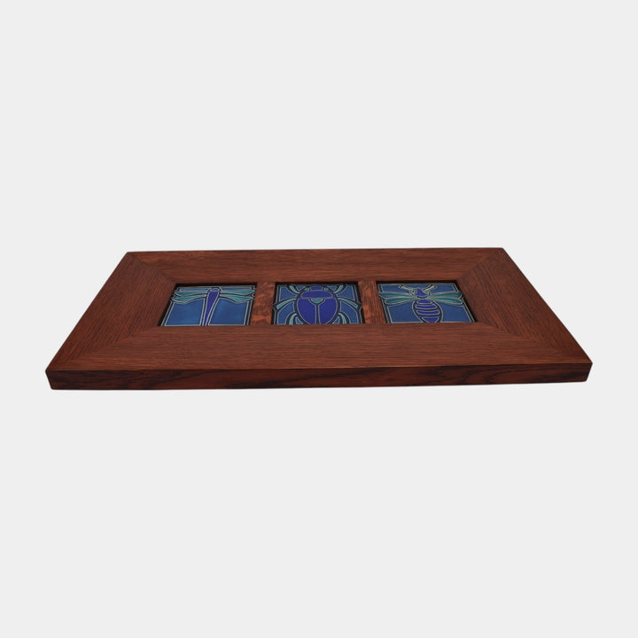 Motawi Tileworks Dragonfly, Scarab, And Bee Art Pottery Blue Teal Framed Tiles - Just Art Pottery