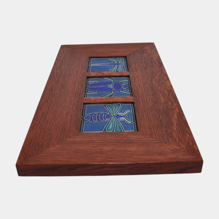 Motawi Tileworks Dragonfly, Scarab, And Bee Art Pottery Blue Teal Framed Tiles - Just Art Pottery