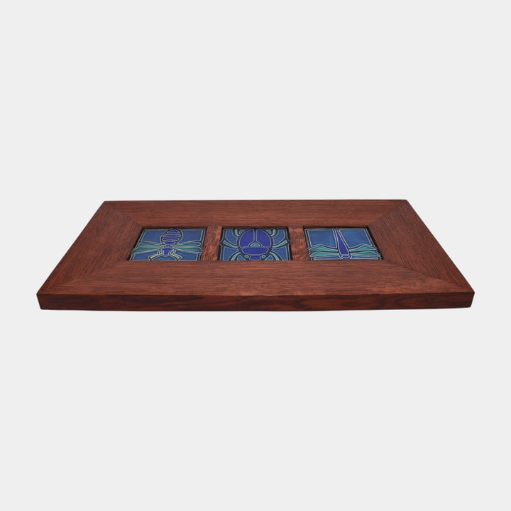 Motawi Tileworks Dragonfly, Scarab, And Bee Art Pottery Blue Teal Framed Tiles - Just Art Pottery